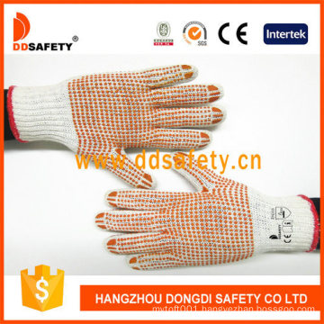 High Quality Cotton String Knit Orange PVC Dots Safety Labor Gloves